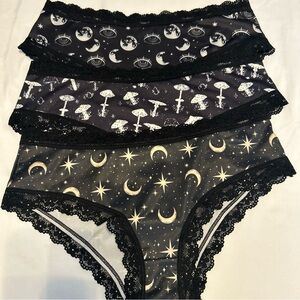 Morvia 3pk lace trim Skater goth Emo panties M Moon Planets & Mushrooms